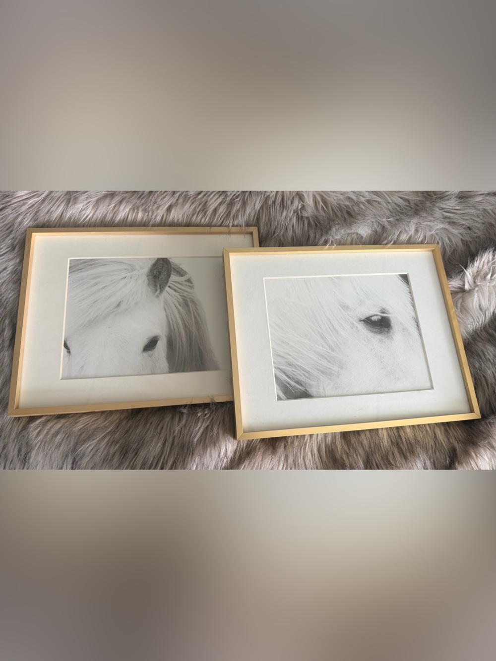 Set of 2 11x14 gold framed matted Nordic Horse prints